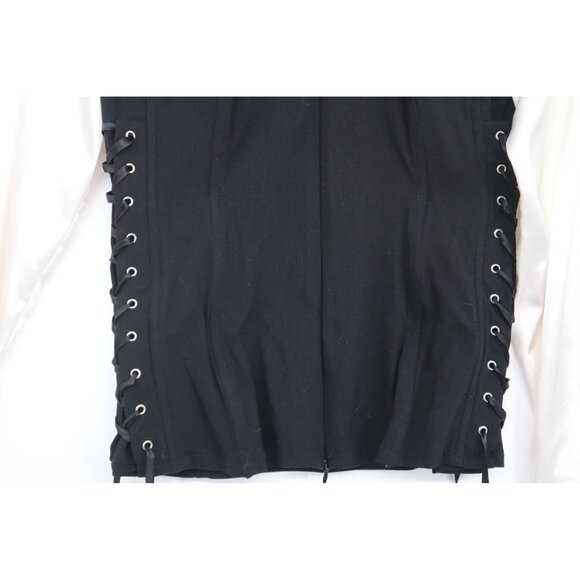 Dressbarn Womens Black White Satin Blouse Corset Ruffled Neck Whimsygoth Sz L - Picture 7 of 12